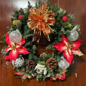 Festive Holiday Wreath with Red and Gold Accents